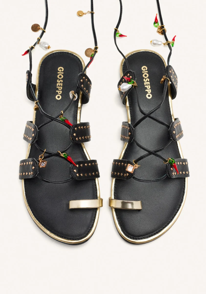 LEATHER SANDALS WITH BEADS AND STUDS IONE - Image 4