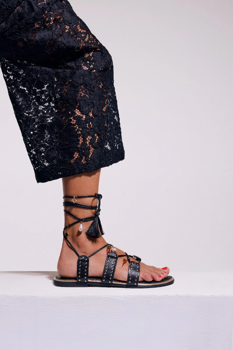 LEATHER SANDALS WITH BEADS AND STUDS IONE - Image 5