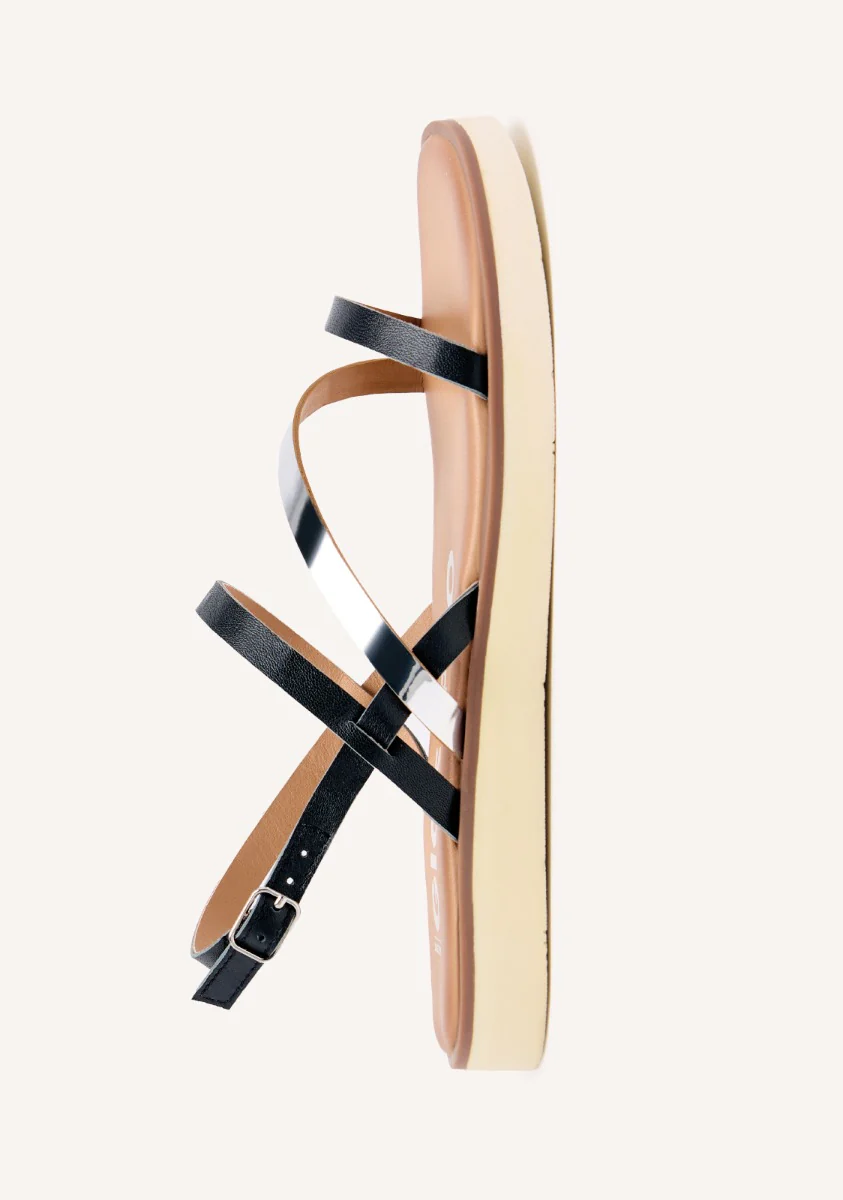 LEATHER SANDALS WITH BLACK AND METALLIC STRAPS FOR WOMEN CARBIS - Image 3