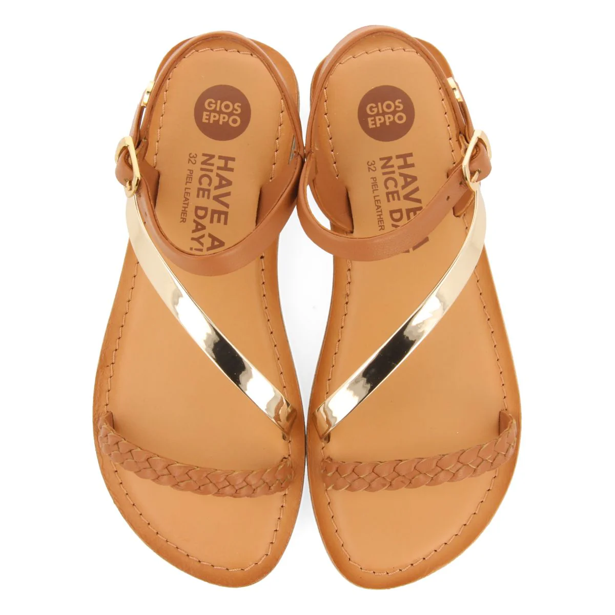 LEATHER SANDALS WITH BRAIDED AND METALLIC DETAILS FOR GIRL AND BOY HELIX - Image 2
