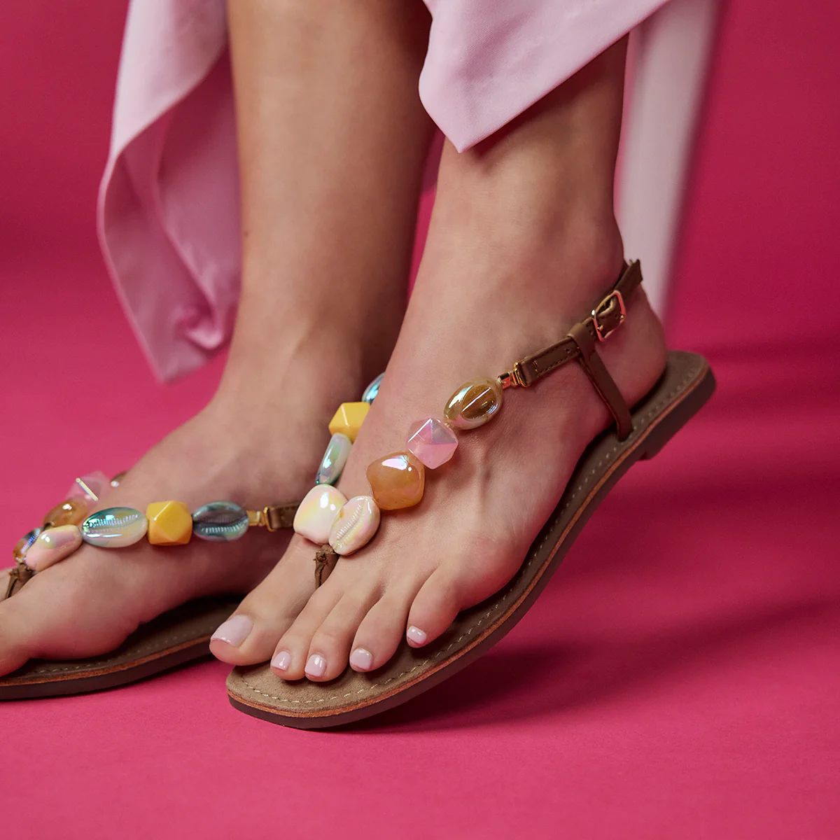 LEATHER SANDALS WITH MULTICOLOR STONES FOR WOMEN KARLOVAC - Image 2