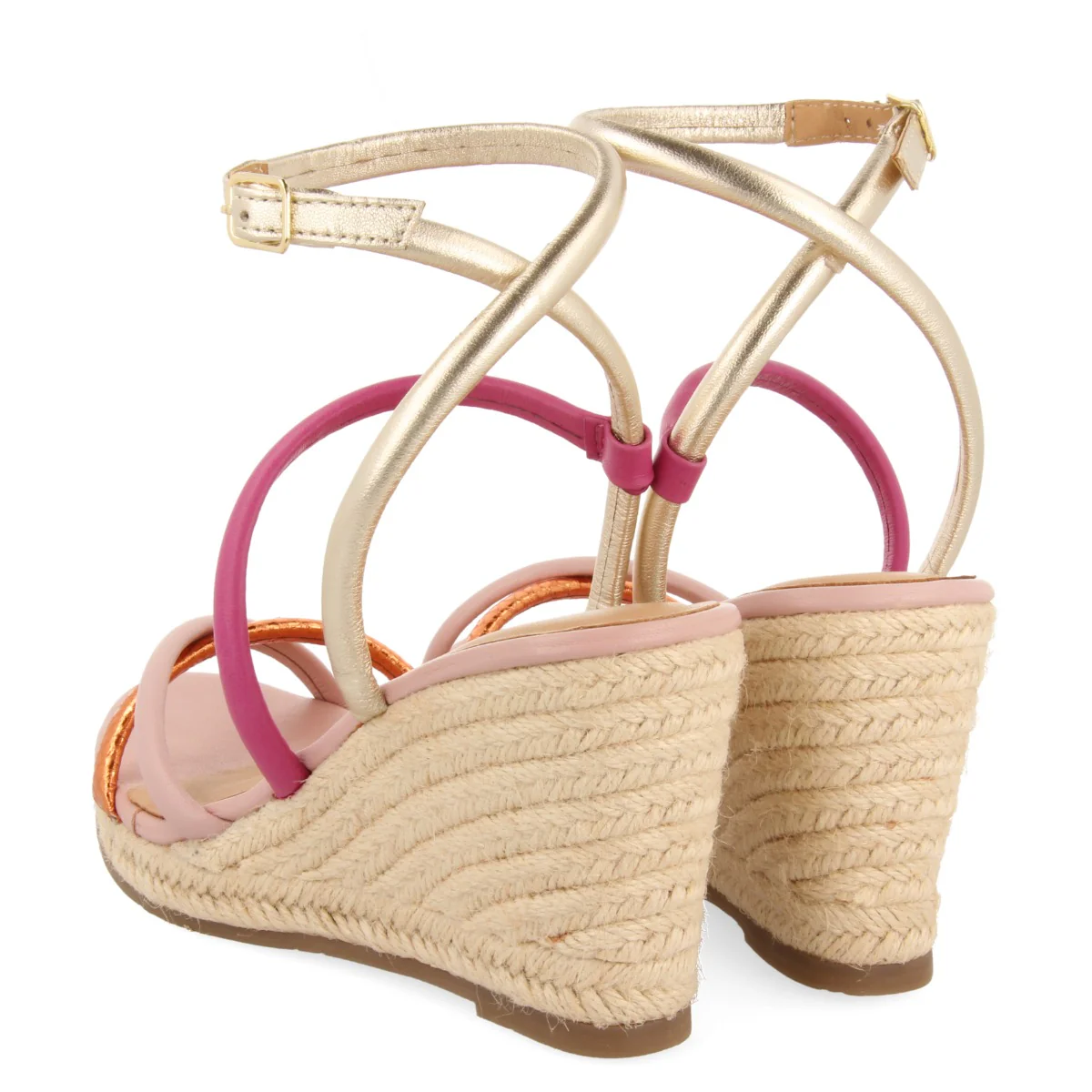 LEATHER SANDALS WITH THIN MULTICOLORED STRAPS AND HIGH JUTE WEDGE FOR WOMEN ROMETTA - Image 3