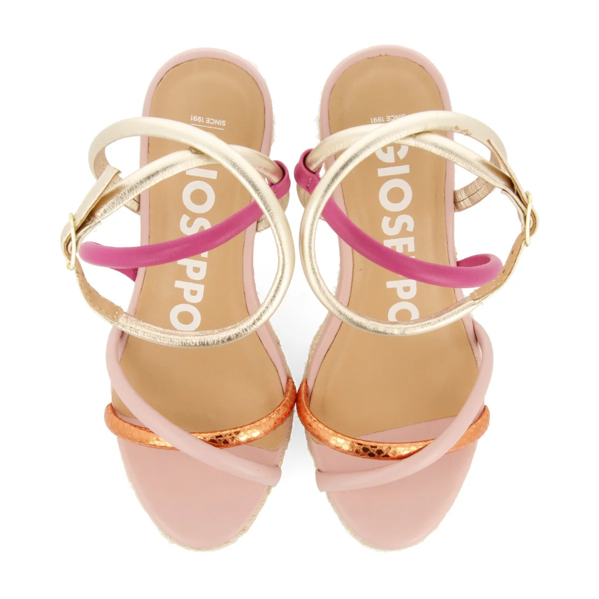LEATHER SANDALS WITH THIN MULTICOLORED STRAPS AND HIGH JUTE WEDGE FOR WOMEN ROMETTA - Image 4