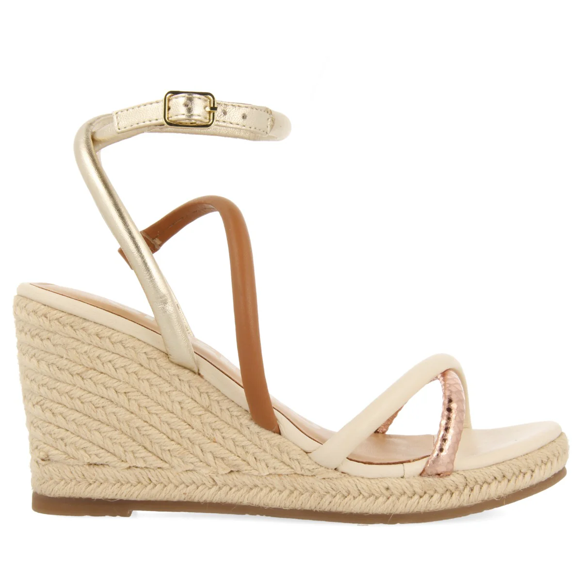 LEATHER SANDALS WITH THIN MULTICOLORED STRAPS AND HIGH JUTE WEDGE FOR WOMEN ROMETTA