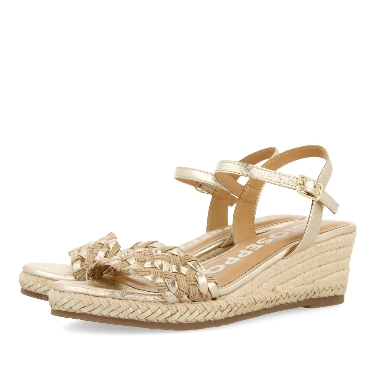 LEATHER SANDALS WITH TWO-TONE BRAIDING AND JUTE WEDGE FOR WOMEN SUNOL - Image 2