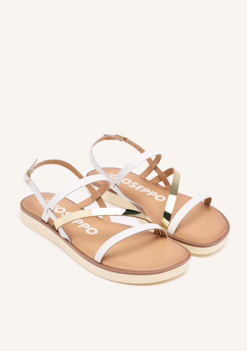 LEATHER SANDALS WITH WHITE AND METALLIC STRAPS FOR WOMEN CARBIS - Image 2