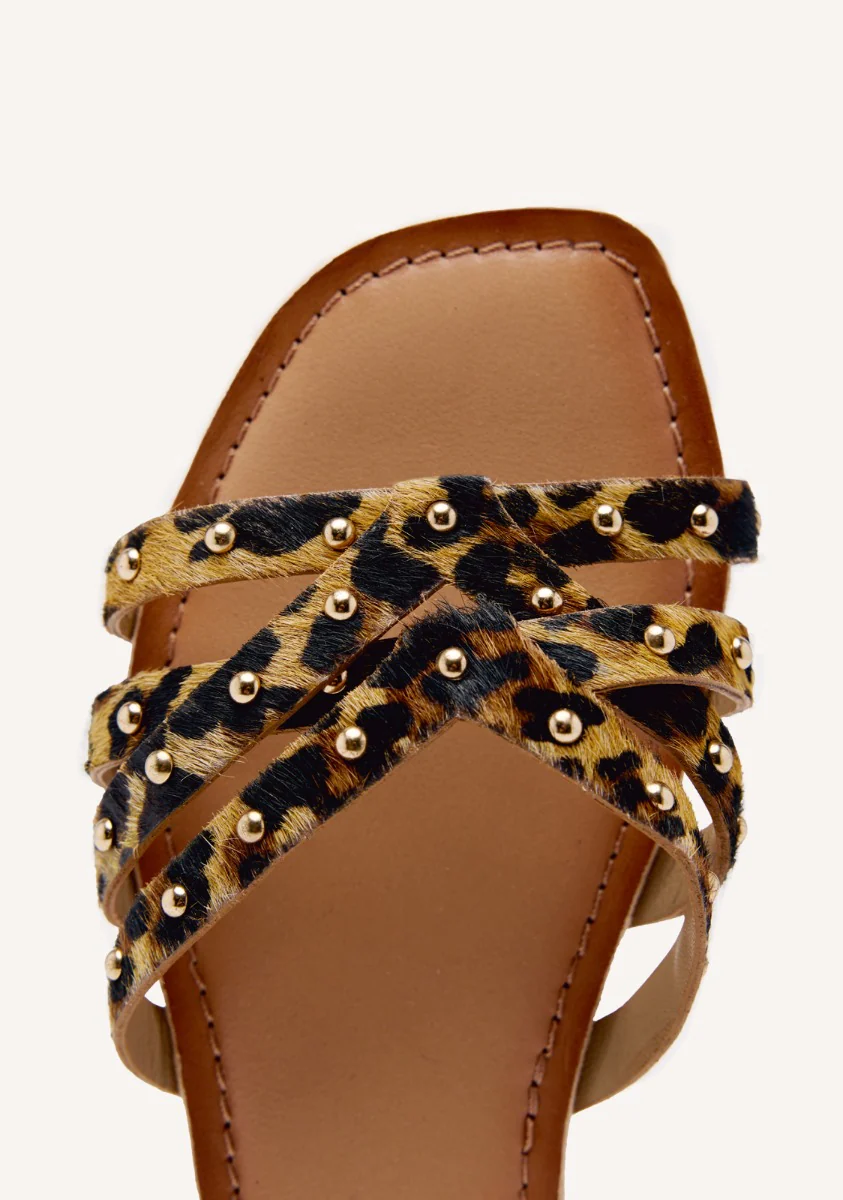 ANIMAL PRINT LEATHER FLAT SANDALS ISABELLE - Image 3