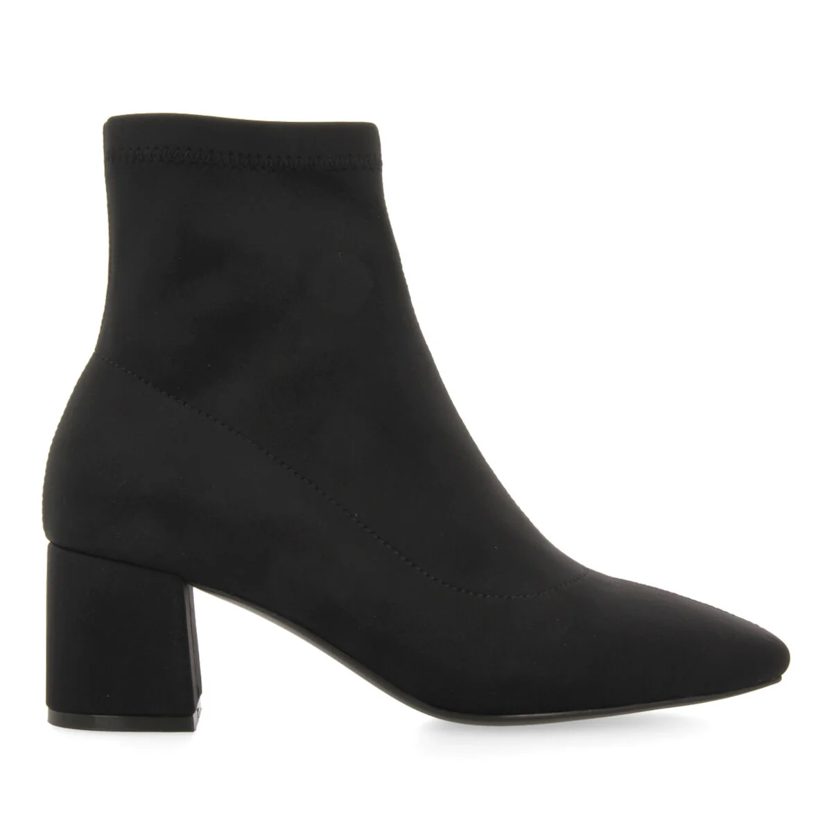 Letham women's stretchy black ankle boots with mid heels and semi-square toes
