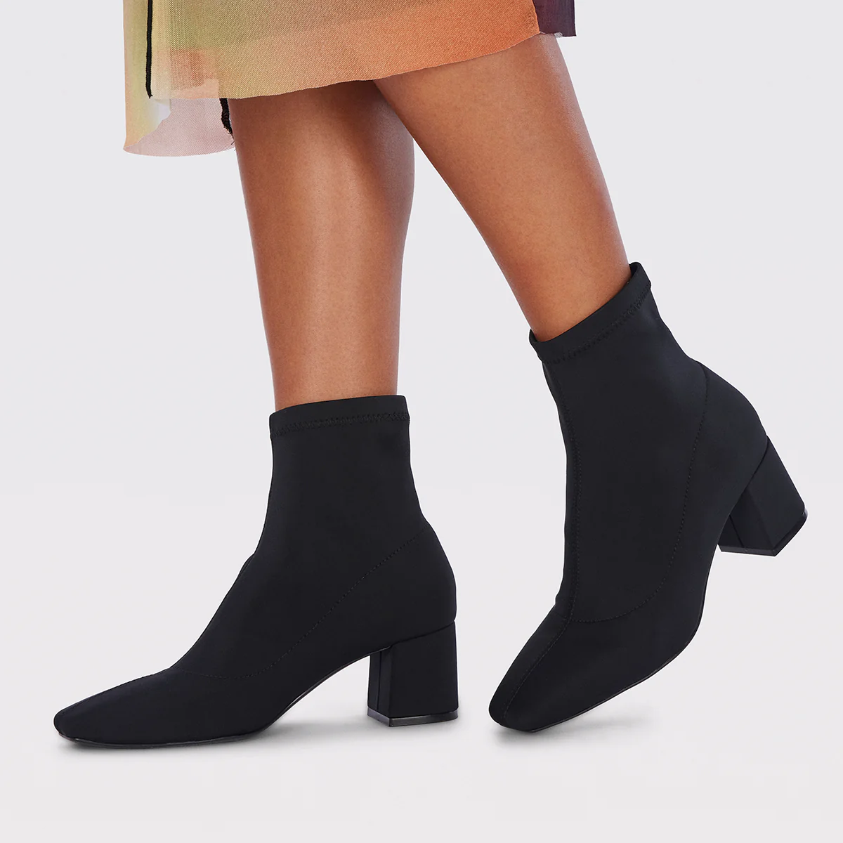 Letham women's stretchy black ankle boots with mid heels and semi-square toes - Image 2
