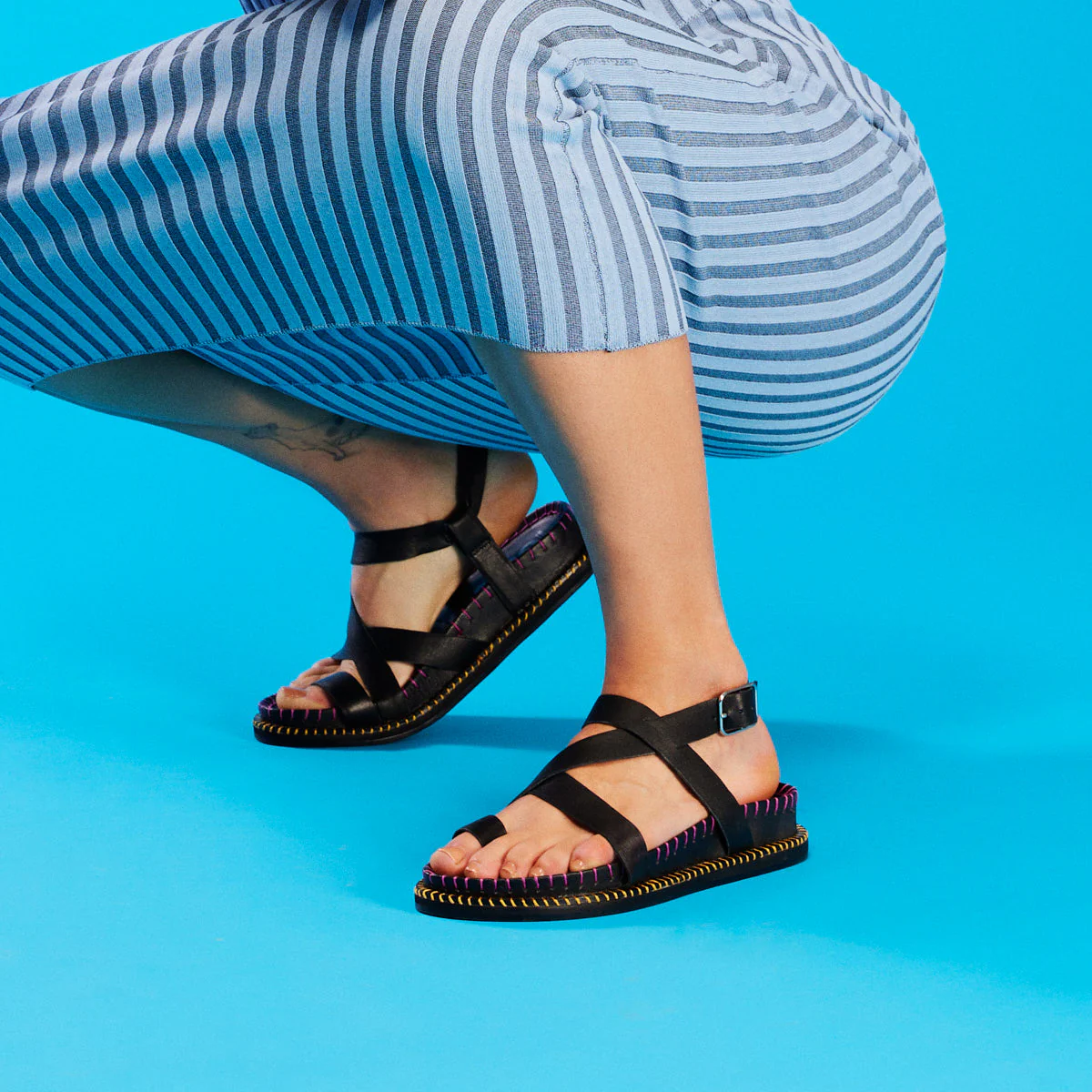 Liborina women's black footbed sandals with straps - Image 2