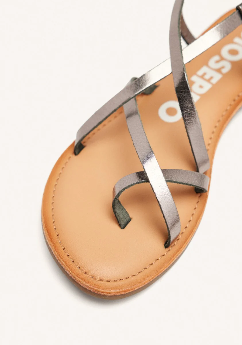 Lussat sandals with thin dark silver straps to tie around the leg - Image 2