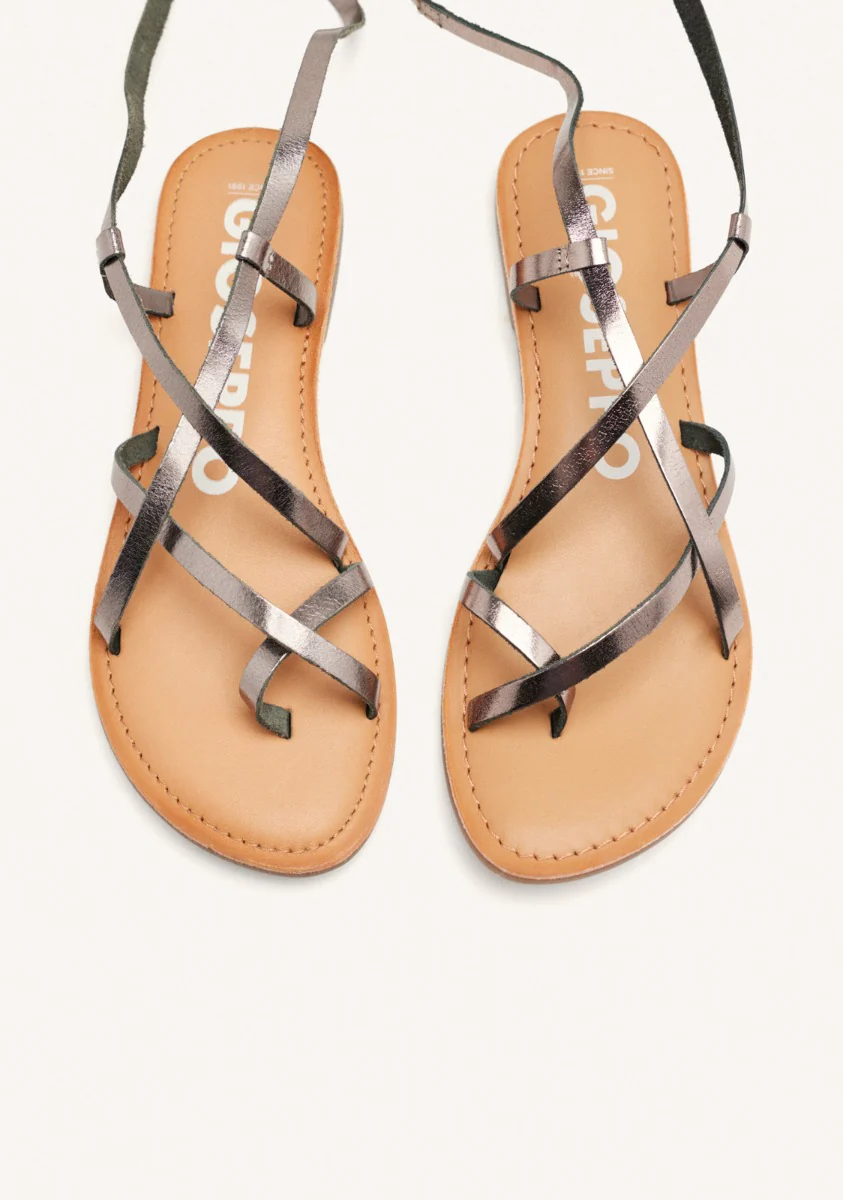 Lussat sandals with thin dark silver straps to tie around the leg - Image 3