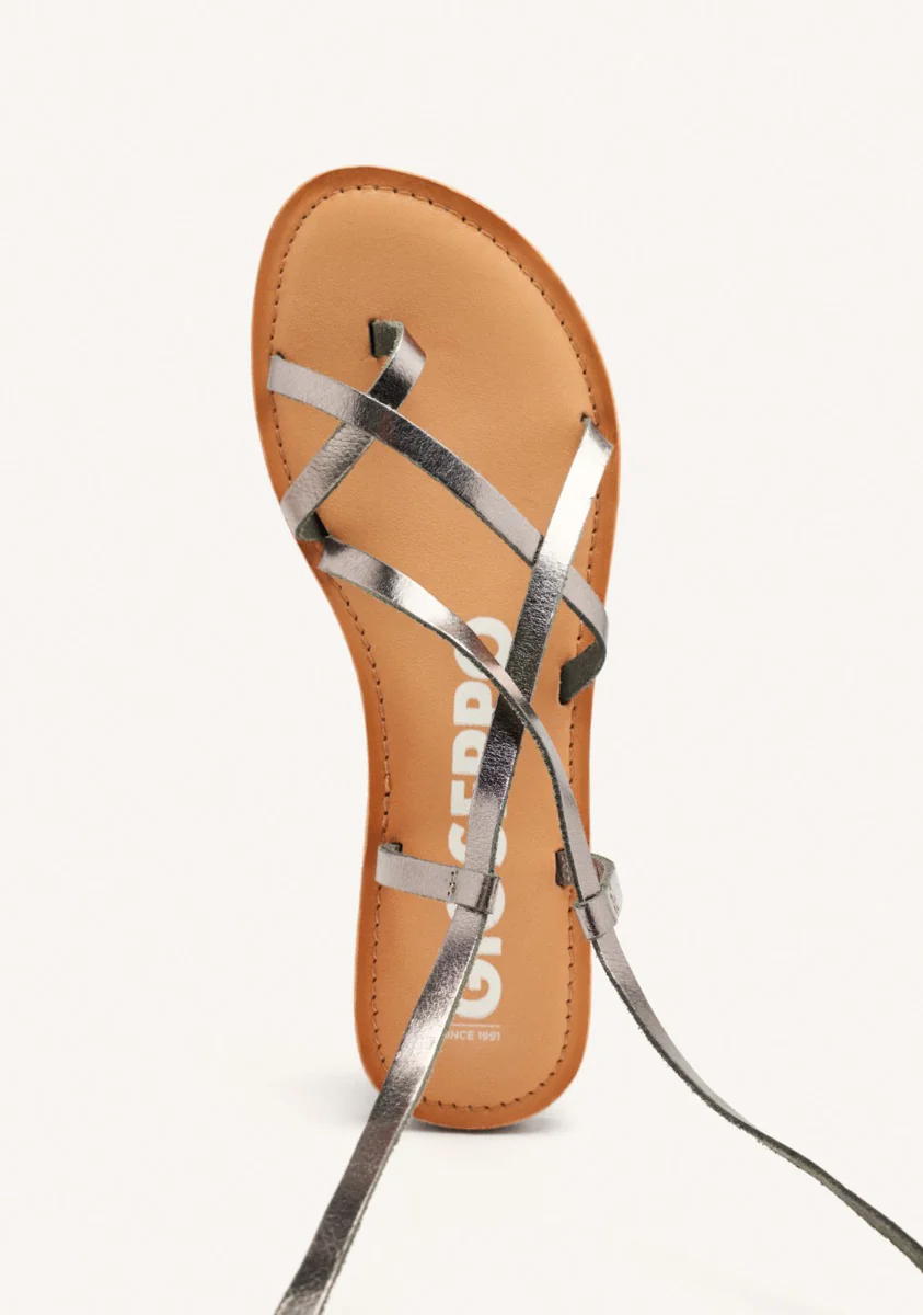 Lussat sandals with thin dark silver straps to tie around the leg - Image 4