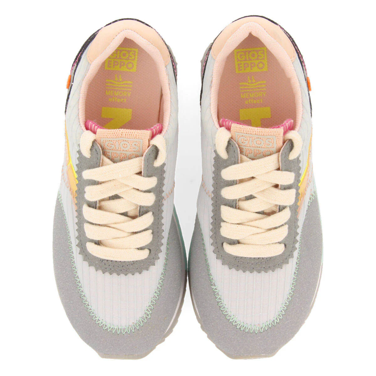 Madirac girls grey sneakers with colourful topstitching - Image 3