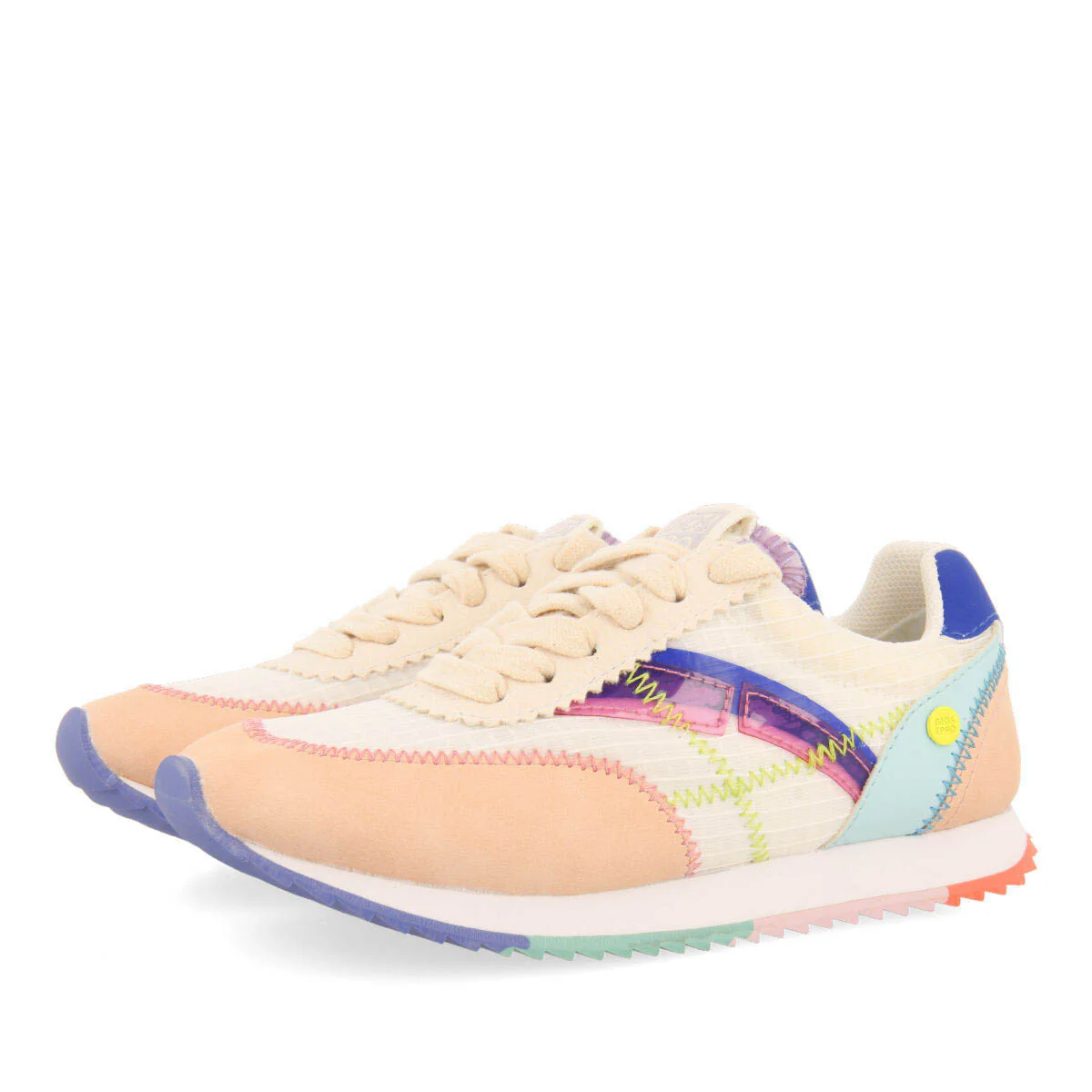 Madirac girlsink sneakers with colourful topstitching - Image 2