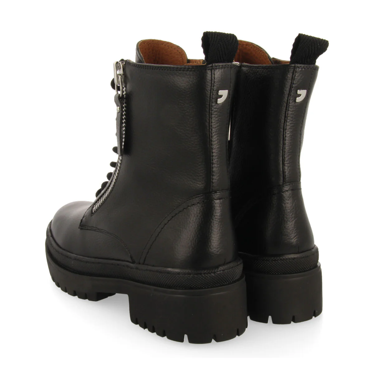 Mallaig women's black leather biker boots with track soles and a decorative metallic zip - Image 4