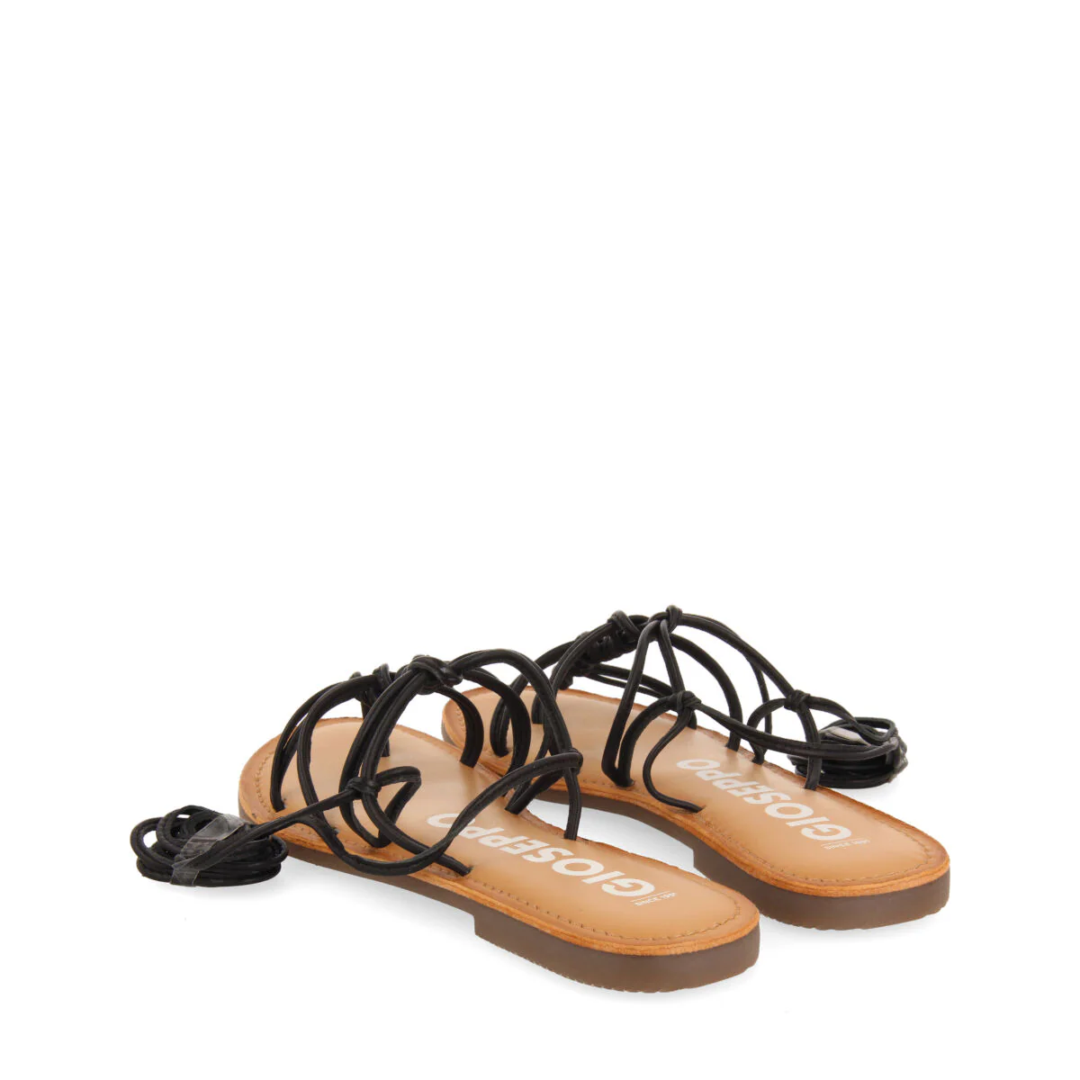 Mambai women's flat black leather sandals with thin straps and decorative knots - Image 4