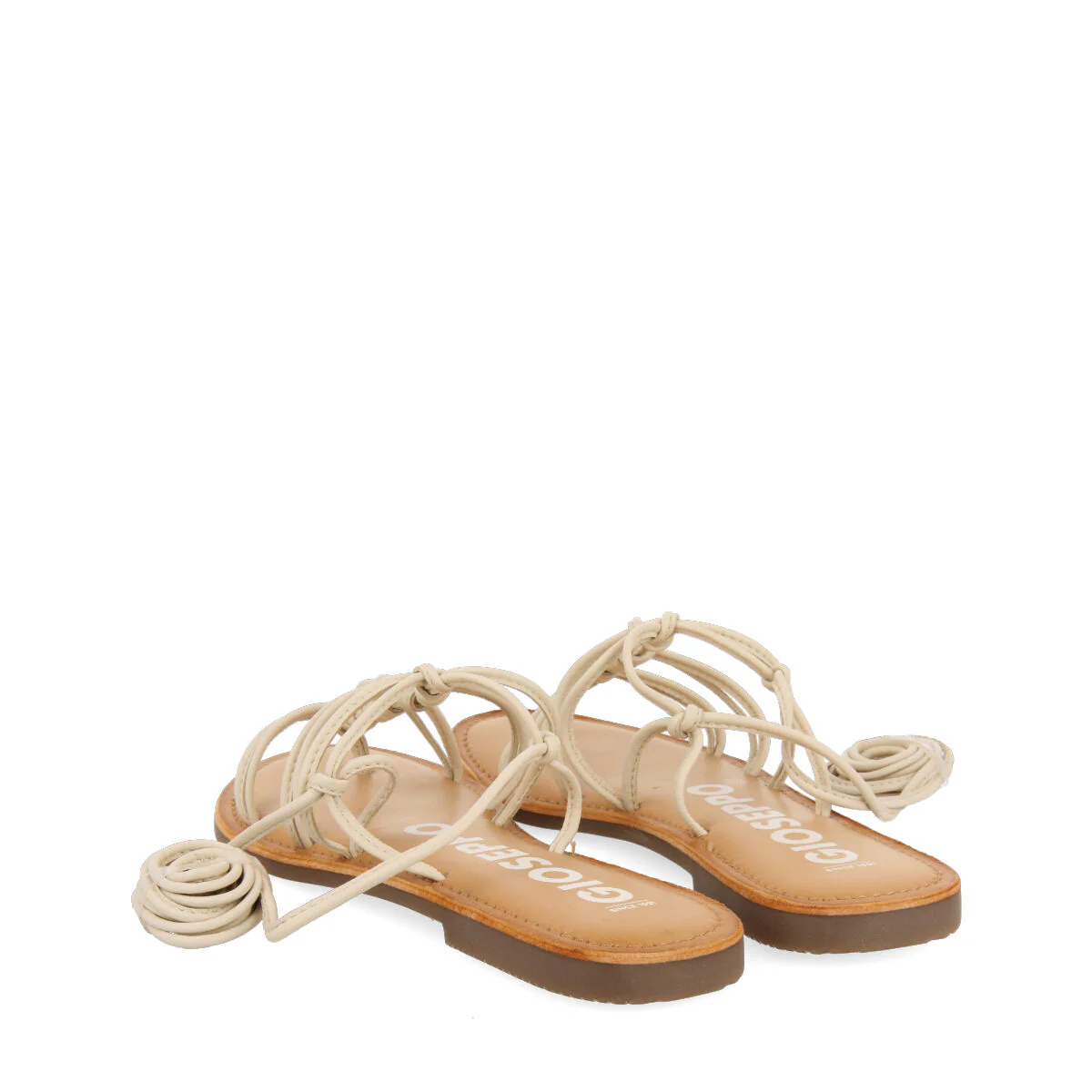 Mambai women's flat off-white leather sandals with thin straps and decorative knots - Image 4