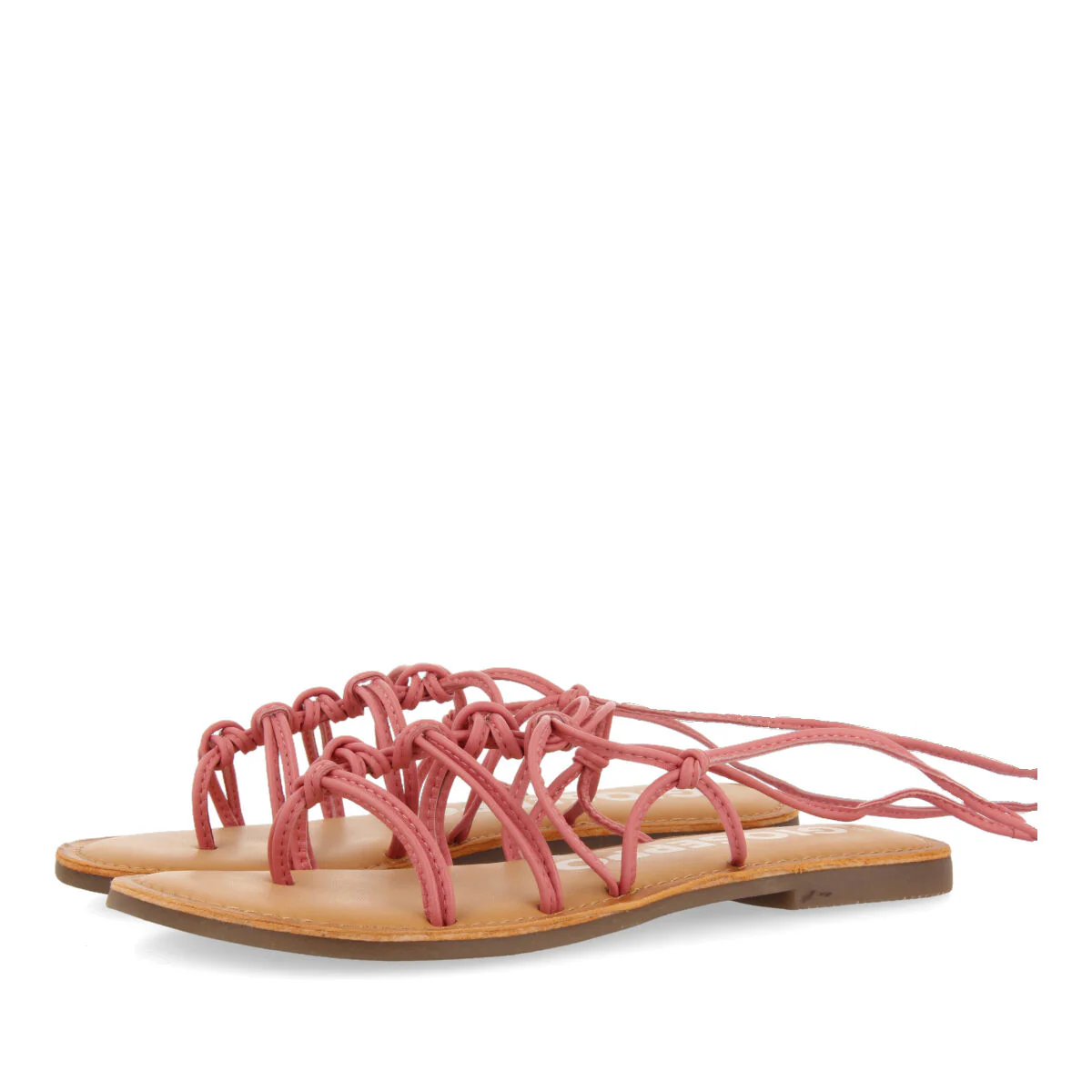 Mambai women's flat pink leather sandals with thin straps and decorative knots - Image 2