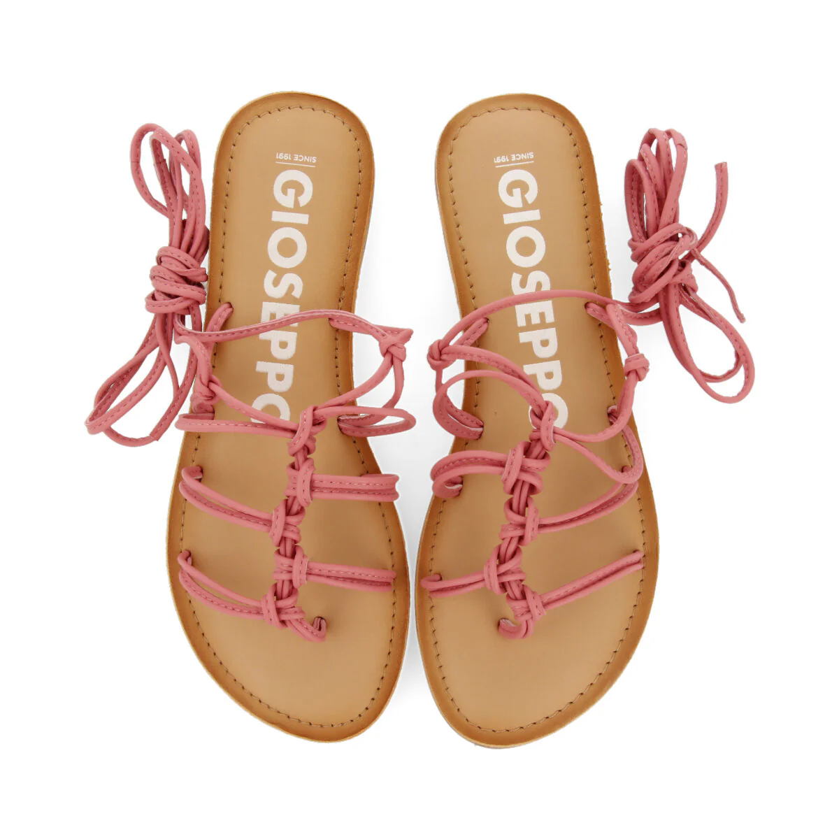 Mambai women's flat pink leather sandals with thin straps and decorative knots - Image 3