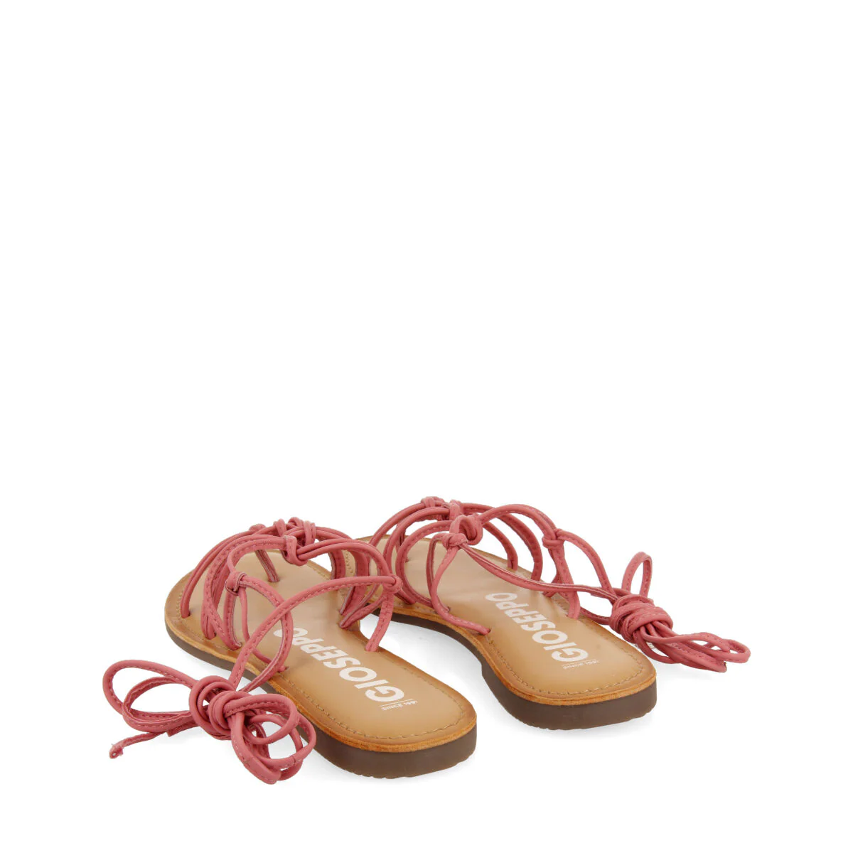 Mambai women's flat pink leather sandals with thin straps and decorative knots - Image 4