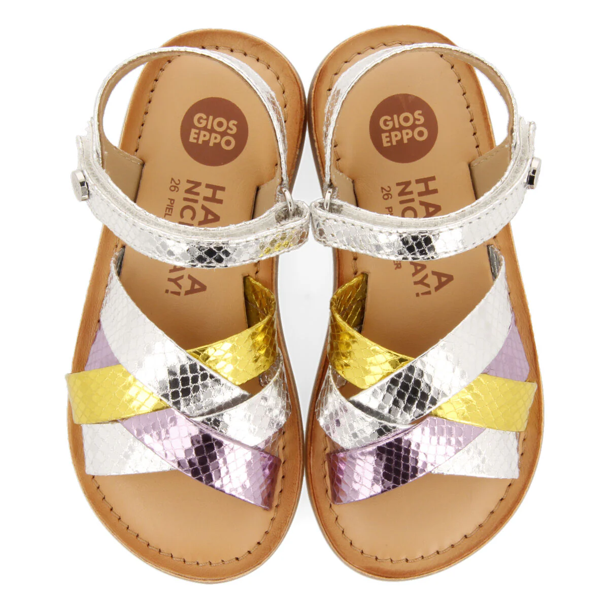 Mantena girls three colour metallic silver leather and animalrint sandals - Image 3
