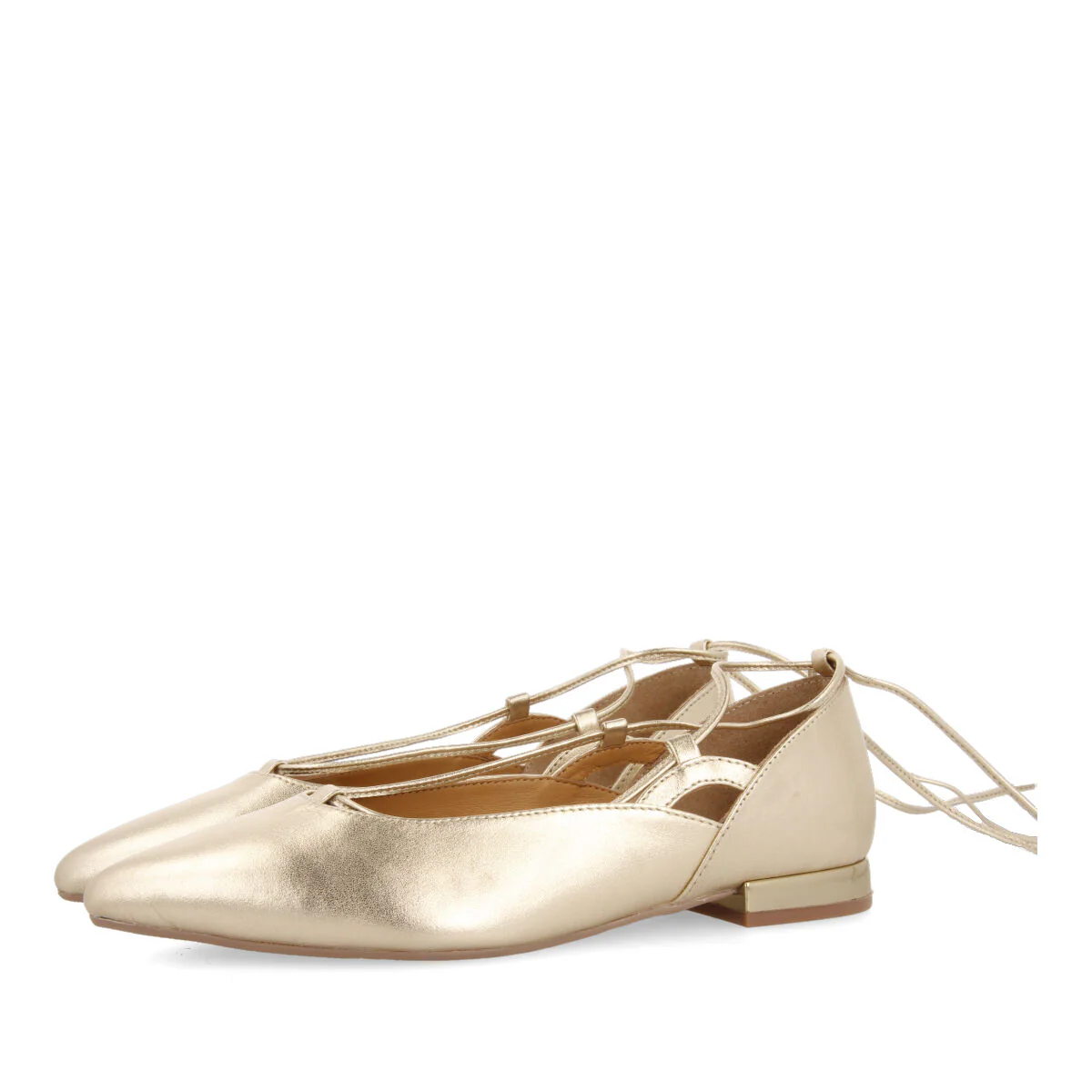 Maringa women's gold leather ballet flats with laces - Image 2