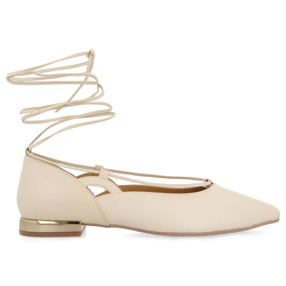 Maringa women's off-white leather ballet flats with laces