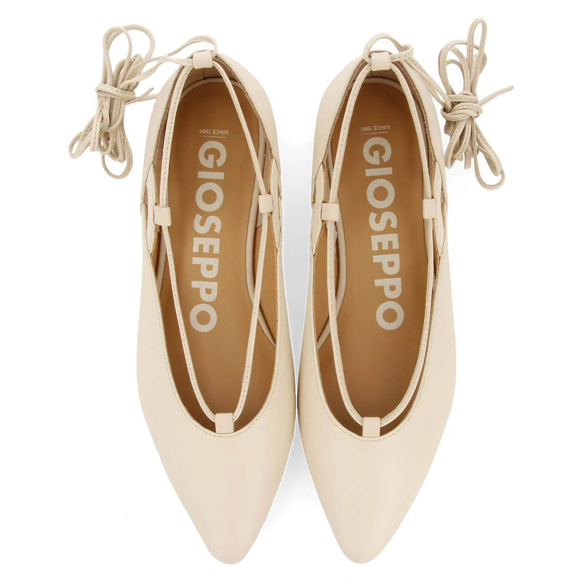 Maringa women's off-white leather ballet flats with laces - Image 3