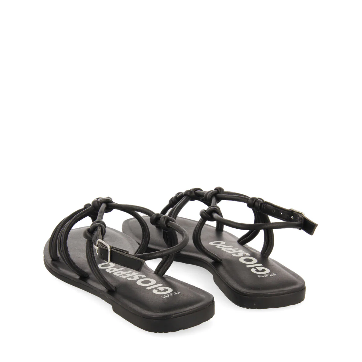 Matinha women's flat black leather sandals with thin straps and decorative knots - Image 4
