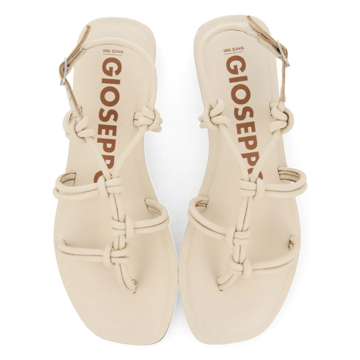 Matinha women's flat off-white leather sandals with thin straps and decorative knots - Image 3