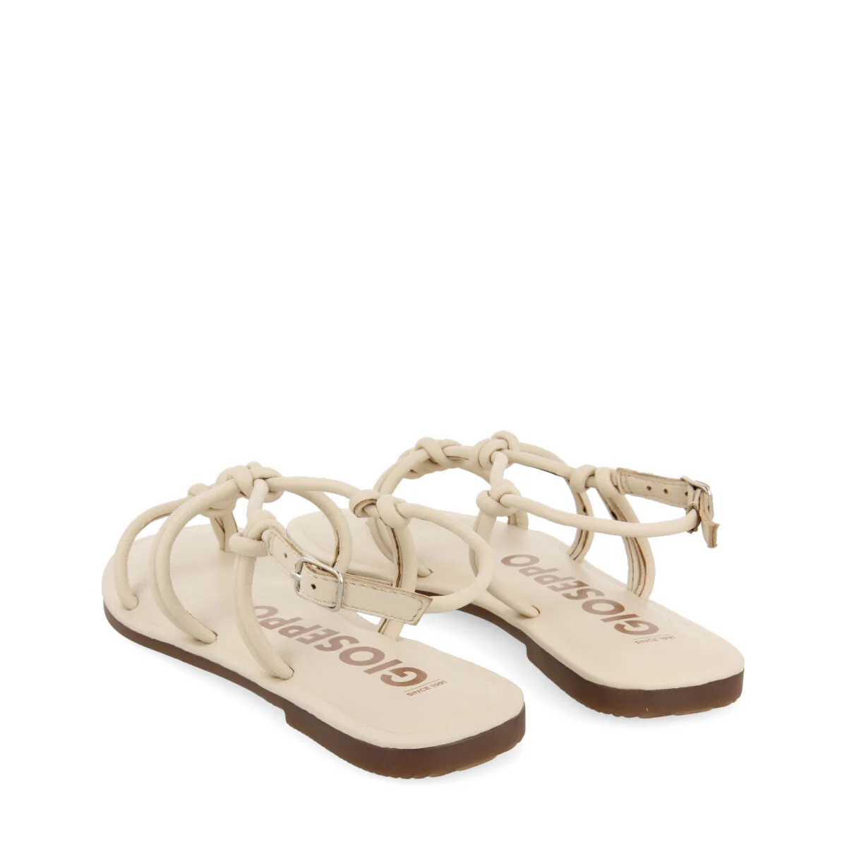 Matinha women's flat off-white leather sandals with thin straps and decorative knots - Image 4
