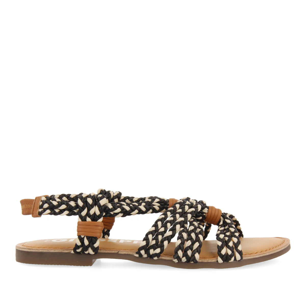 Matupa women's flat black and white braided sandals