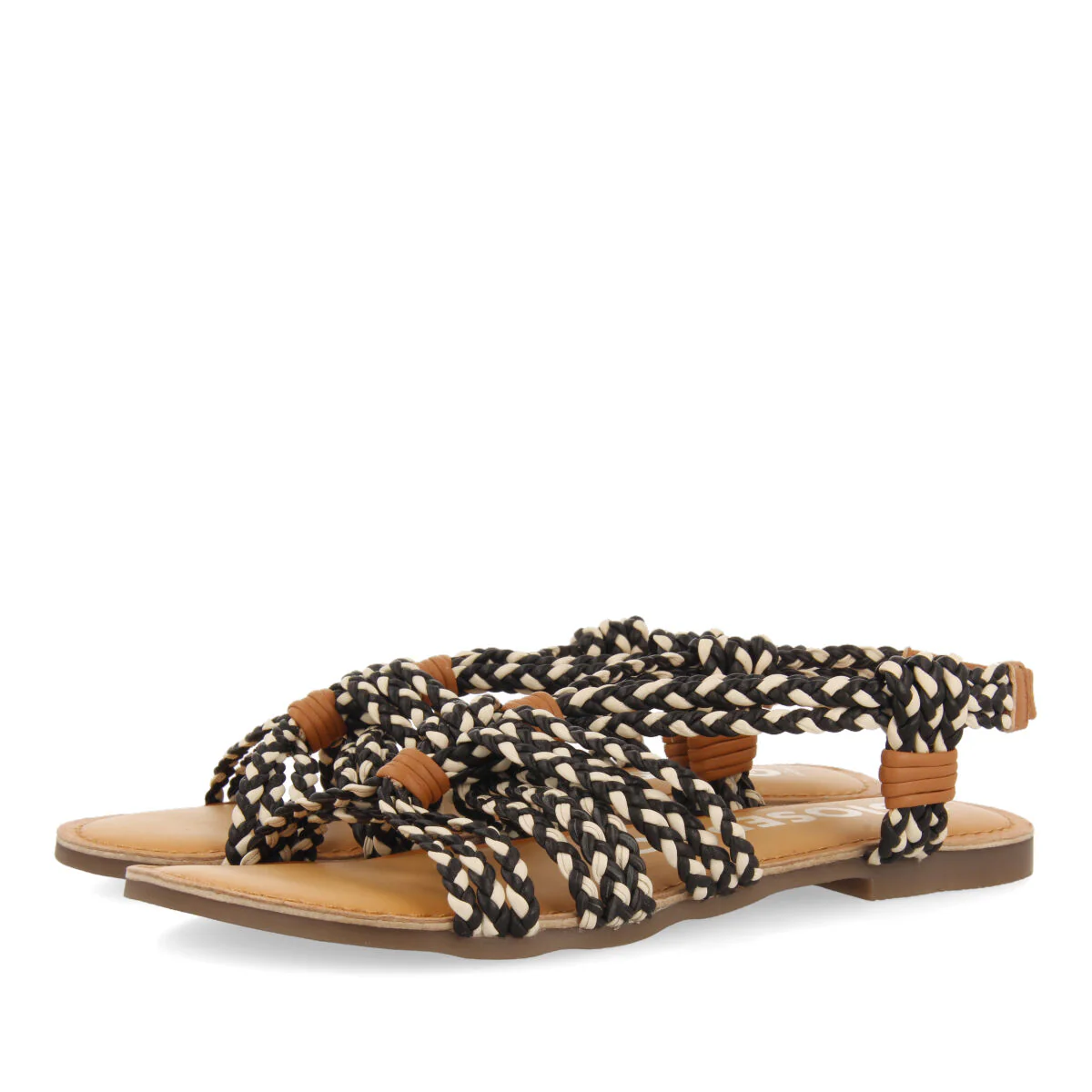 Matupa women's flat black and white braided sandals - Image 2