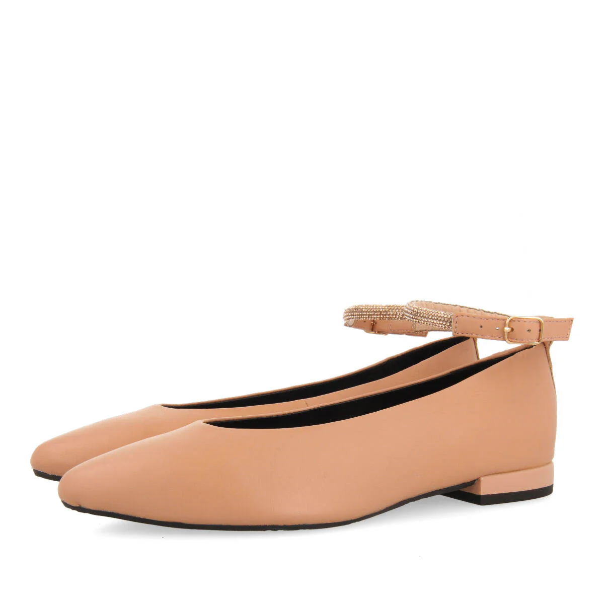 Menno women's nude leather ballet flats with a rhinestone strap - Image 2