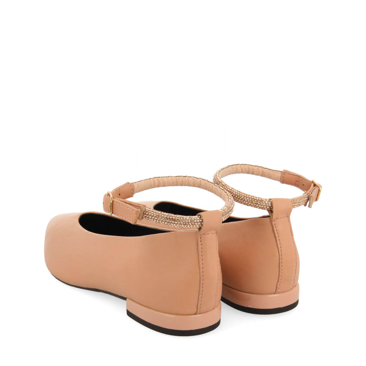 Menno women's nude leather ballet flats with a rhinestone strap - Image 4