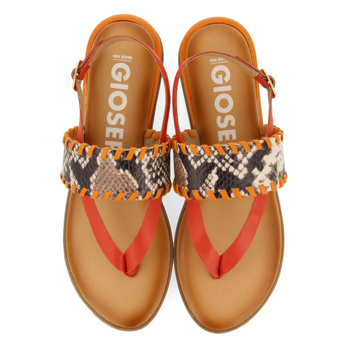 Mergey women's orange sandals with snakeskin print - Image 3