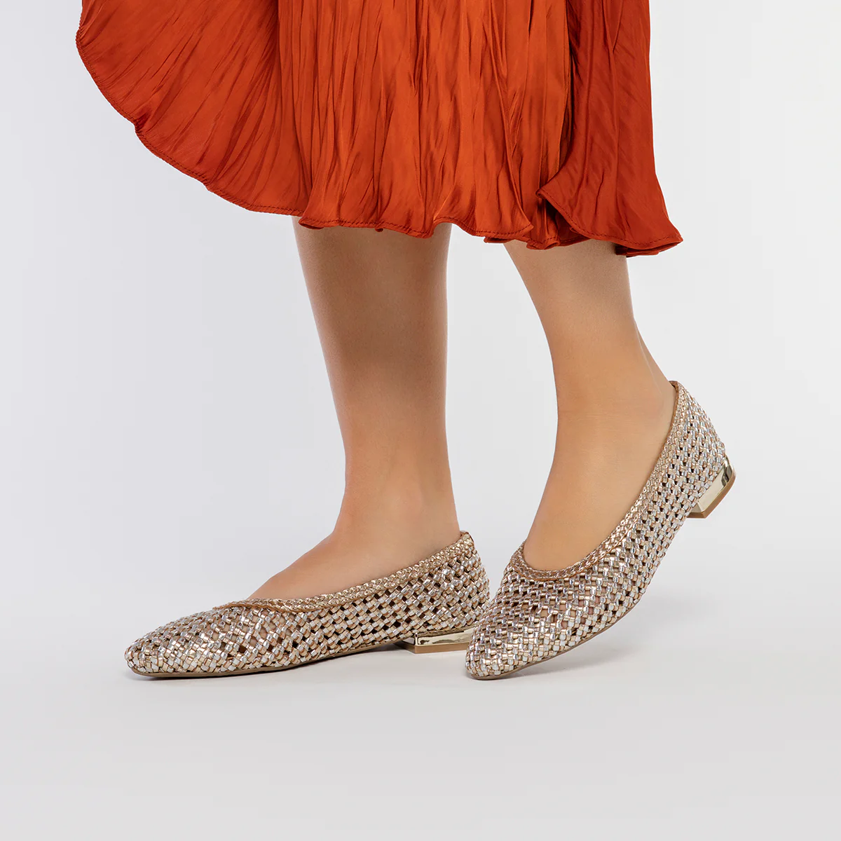 METALLIC BRAIDED LEATHER BALLET FLATS WITH POINTED TOE FOR WOMEN ATHERTON - Image 2