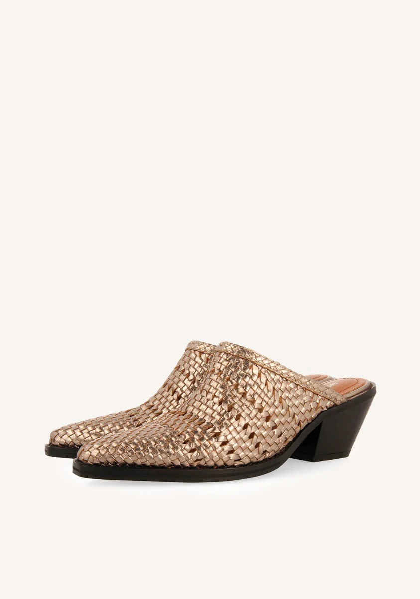 METALLIC CLOGS WITH BRAIDED MULES STYLE HEEL IN LEATHER COPENHAGEN - Image 2