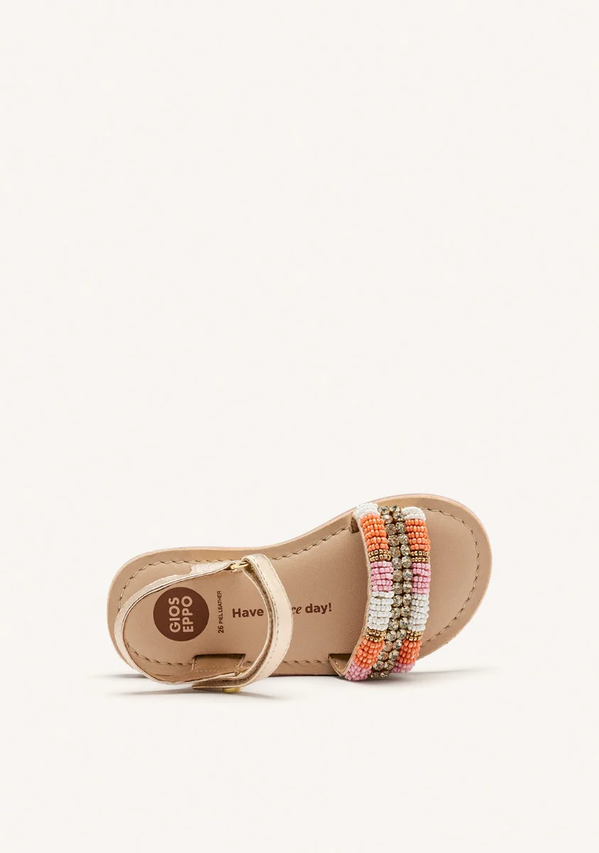 METALLIC LEATHER BEADED SANDALS BURNETT