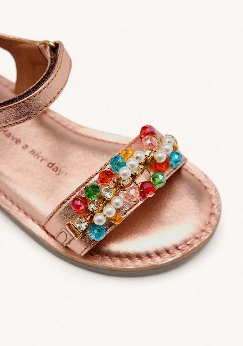 METALLIC LEATHER BEADED SANDALS FLAMBEAU - Image 2
