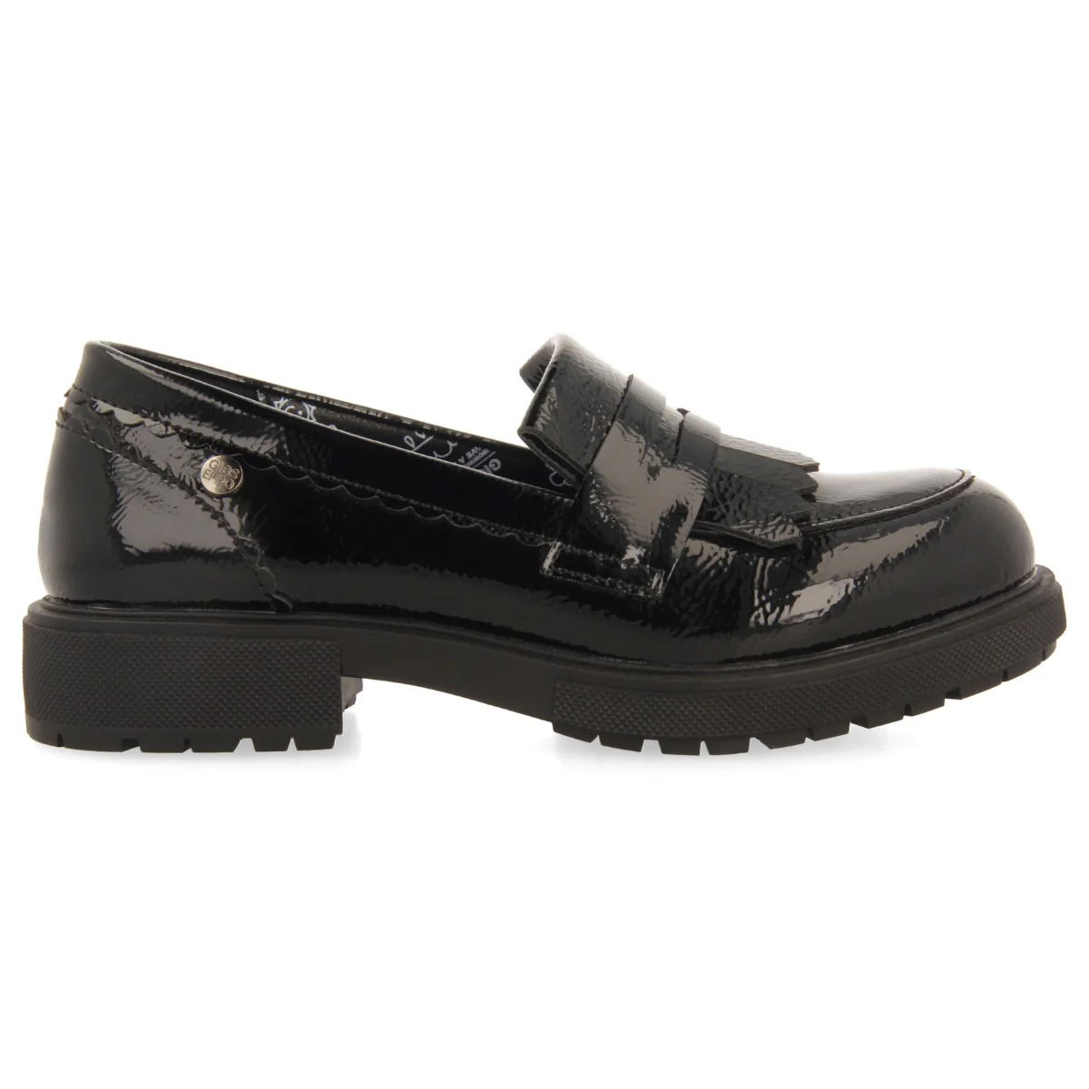 MOCCASIN SHOES WITH PATENT EFFECT AND MASK