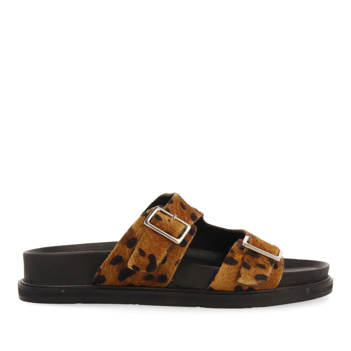Moema women's footbed sandals with buckles and animal print