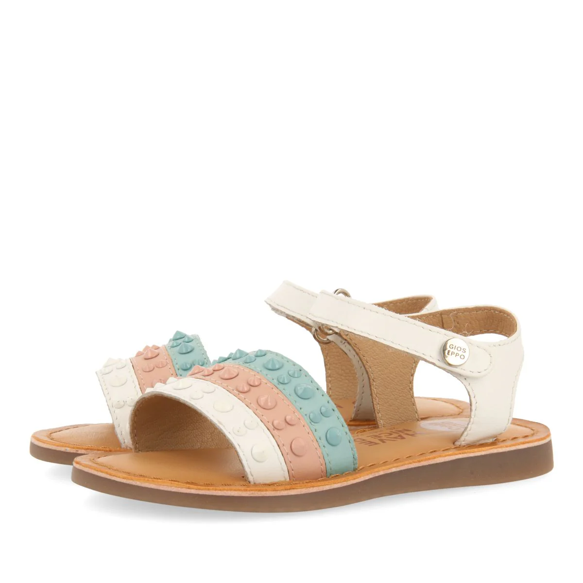 MULTICOLOR LEATHER SANDALS WITH STUDS FOR GIRLS AND BOYS TROINA - Image 2
