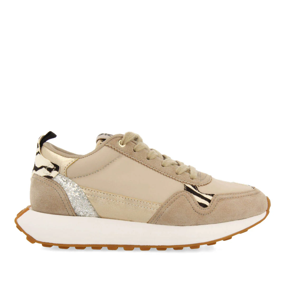 Naestved women's beige retro sneakers with animal print