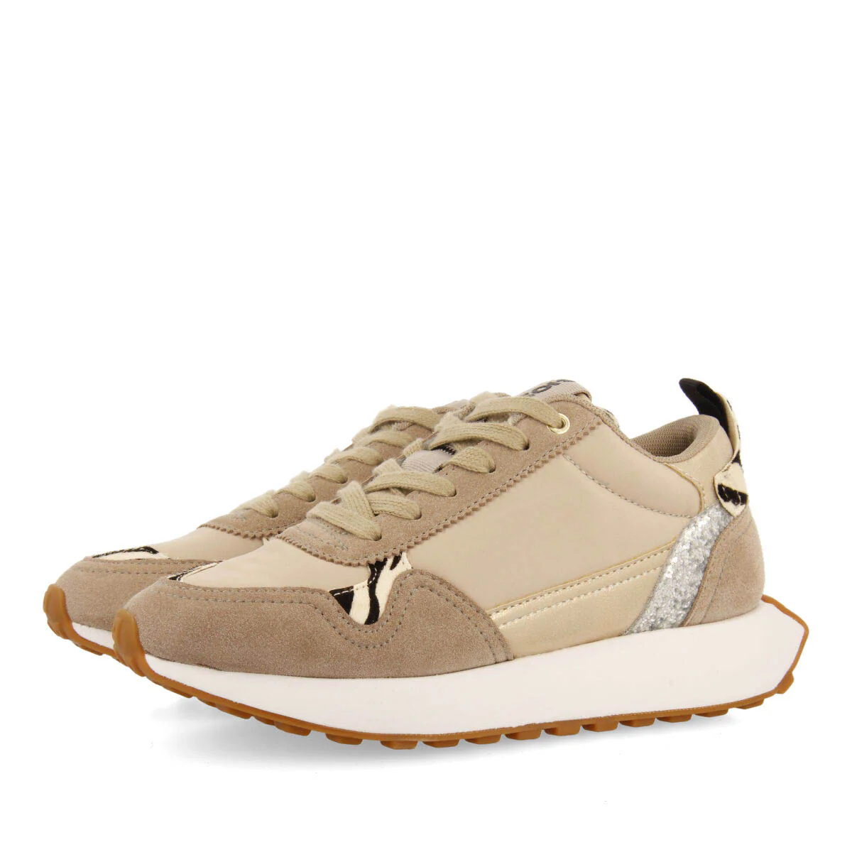 Naestved women's beige retro sneakers with animal print - Image 3
