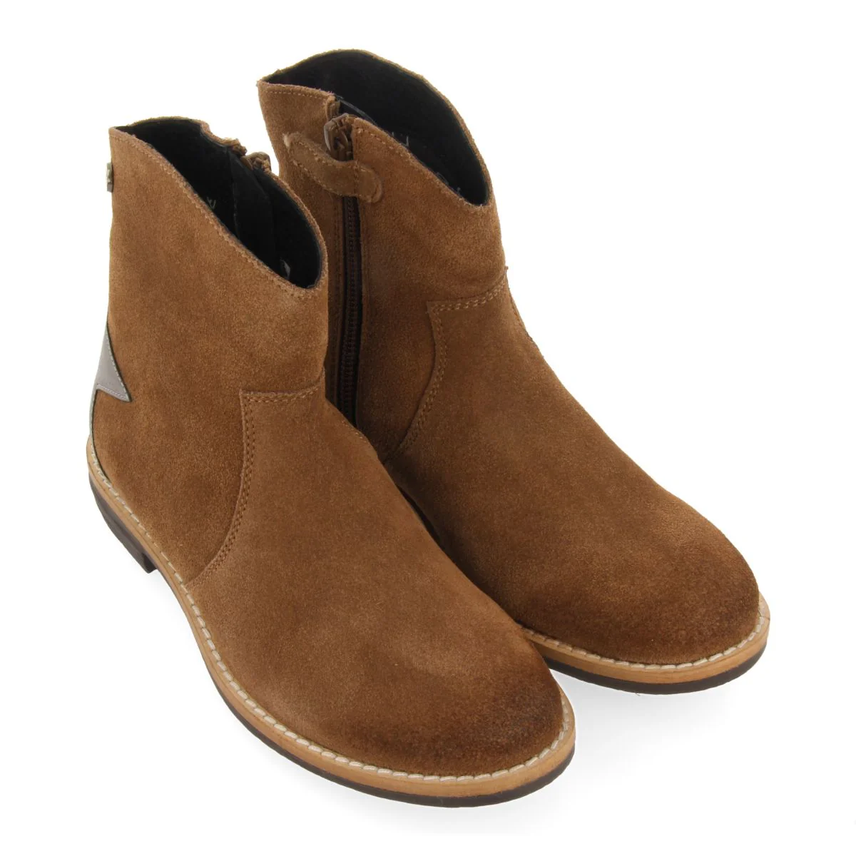 Nastola children's taupe split-suede cowboy boots with decorative star - Image 3