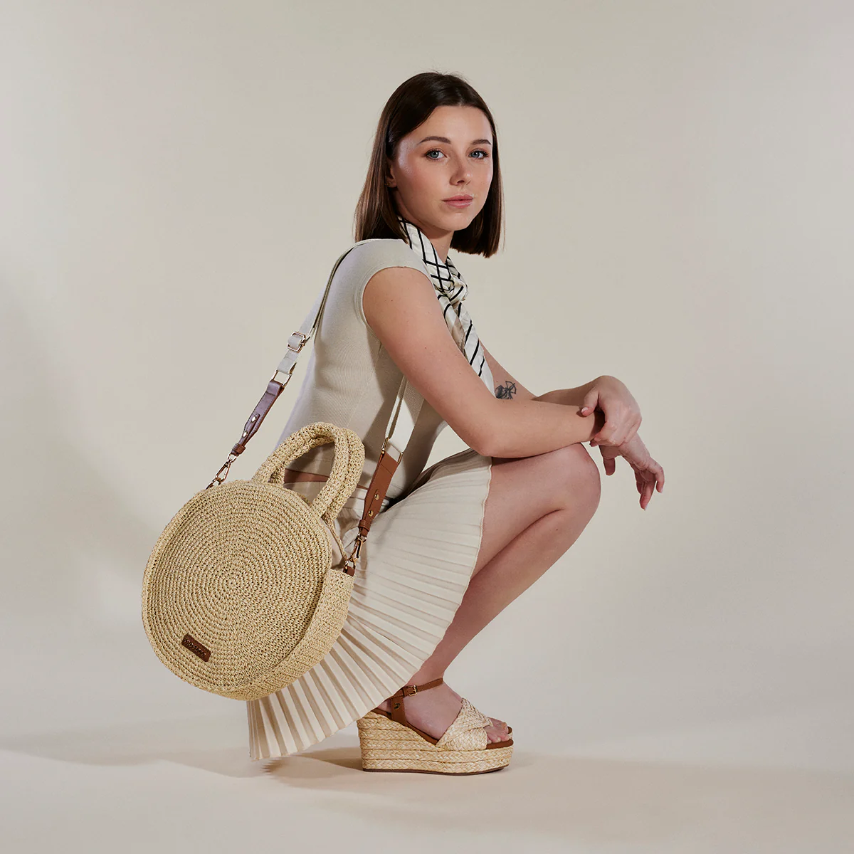 NATURAL COLOR RAFFIA SANDALS WITH WEDGE AND PLATFORM FOR WOMEN ALLKAJ - Image 7