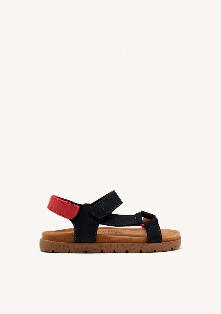 NAVY BLUE LEATHER SANDALS WITH RED ACCENTS FOR BOYS AND GIRLS DEPOE
