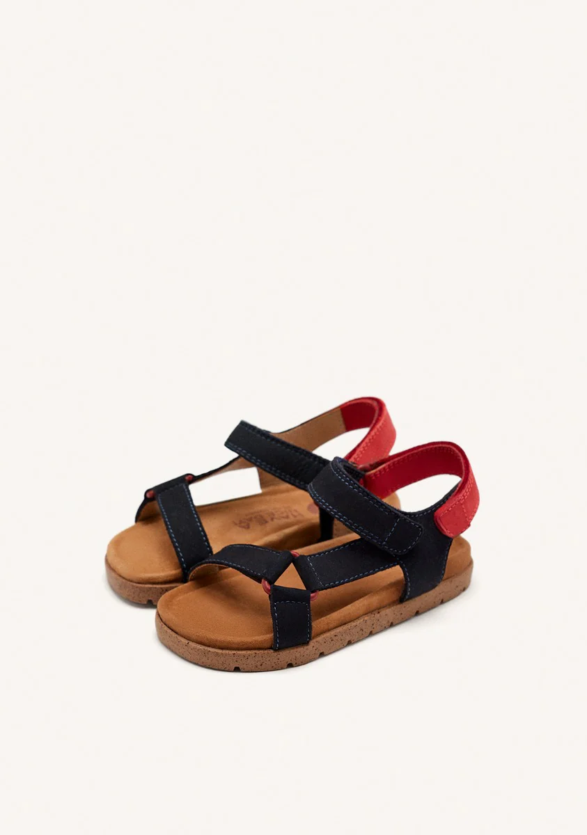 NAVY BLUE LEATHER SANDALS WITH RED ACCENTS FOR BOYS AND GIRLS DEPOE - Image 2